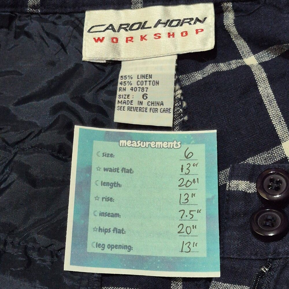Vintage Blue Check Linen Blend Shorts Size 6 High Waisted 90s Preppy Nautical - Picture 3 of 7
